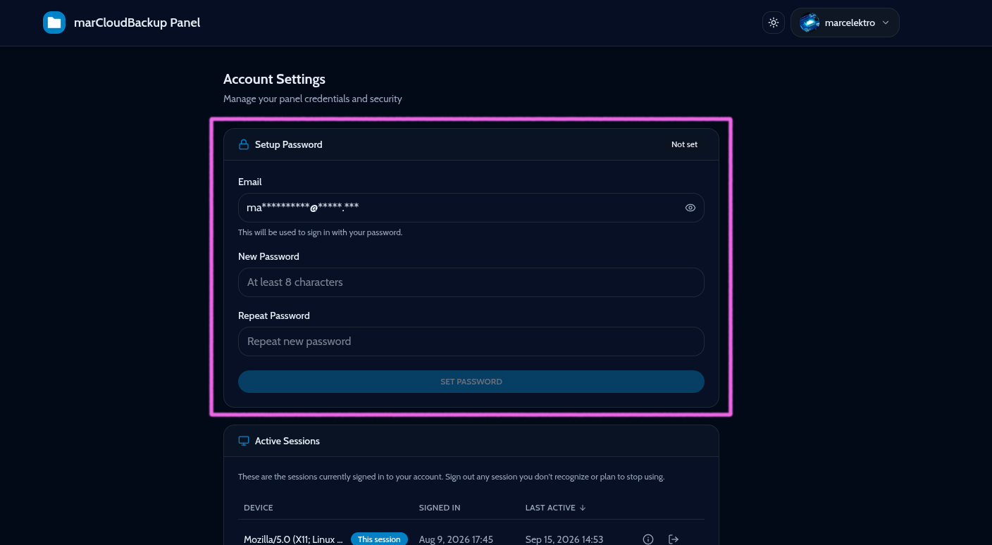 Set up a password section