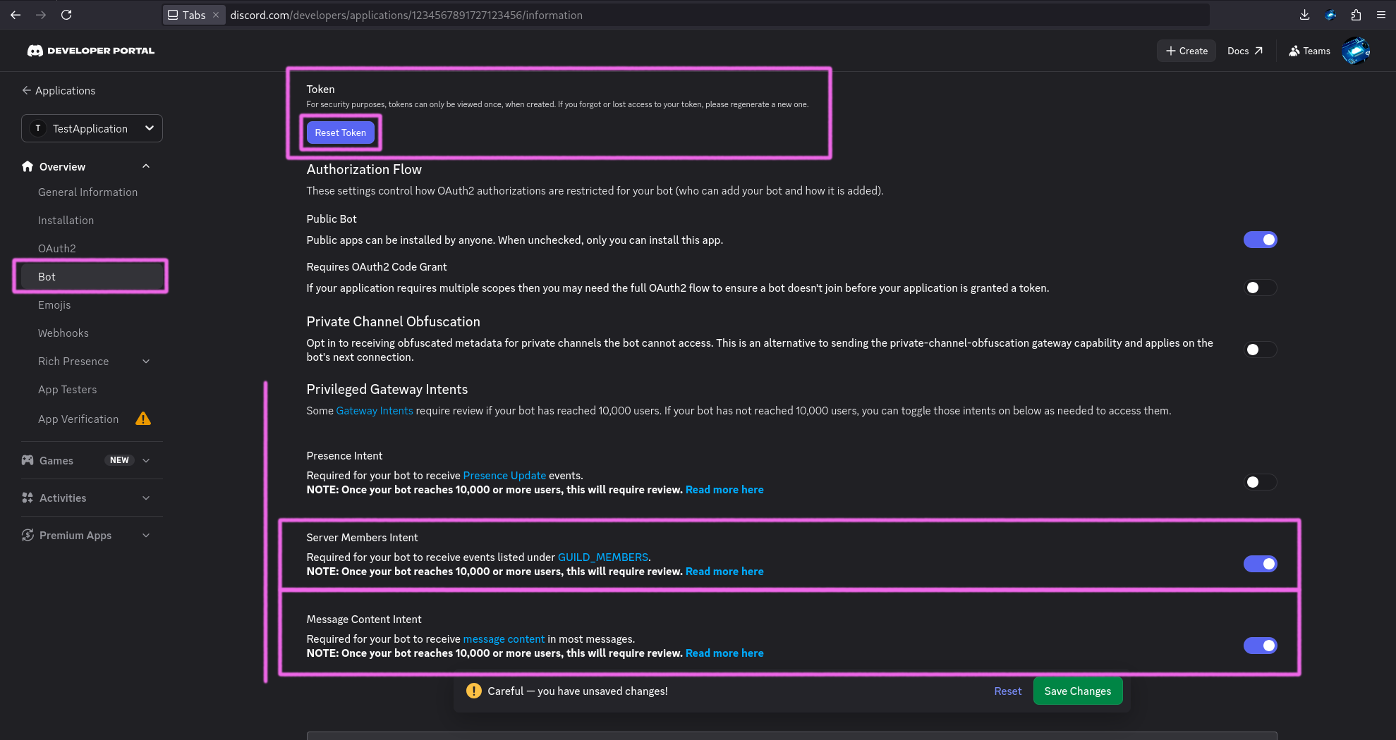 Discord Developer Portal Bot Tab