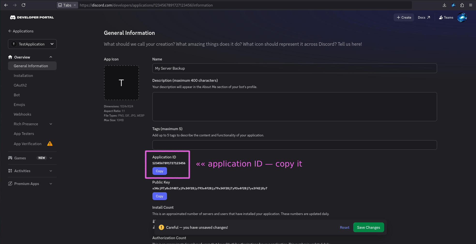 Discord Developer Portal Bot General Information