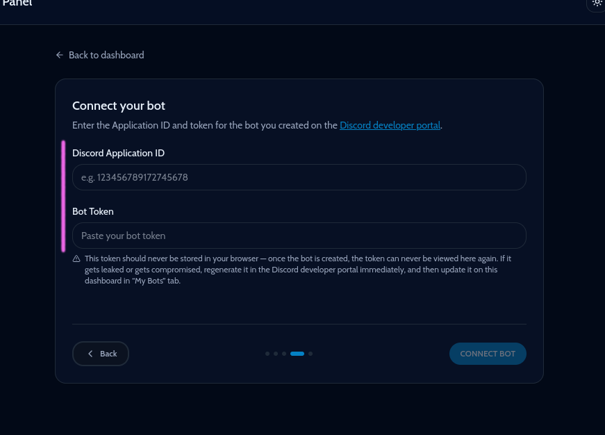 Custom bot setup wizard - Credentials tab