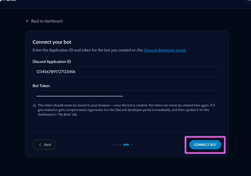 Setup wizard with credentials filled