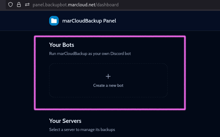 Dashboard add bot button